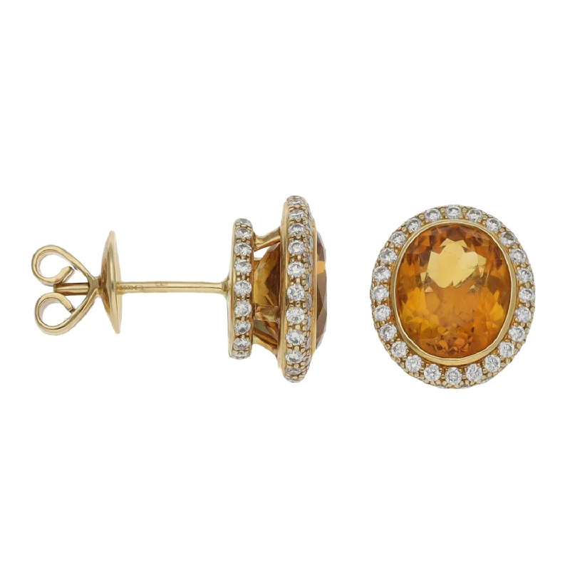 rhinestone earrings for women-18ct Gold 1.92ct Diamond & Citrine Dress/Cocktail Earrings