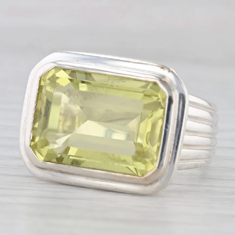 custom engagement ring set for women-Slane & Slane 15.90ct Lemon Quartz Ring Sterling Silver Emerald Cut Solitaire