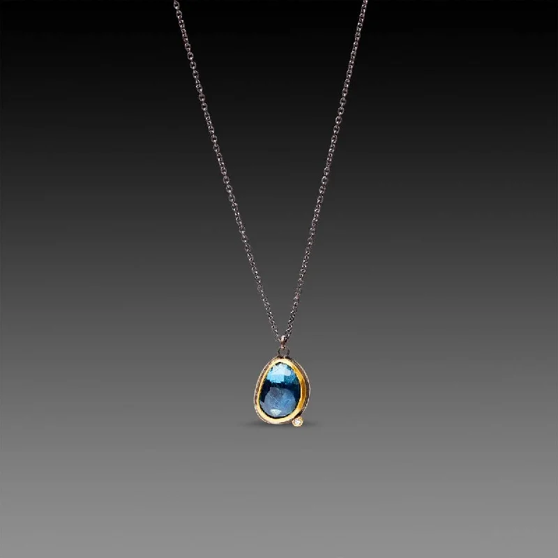 trendy necklace for women-London Blue Topaz Necklace with Diamond