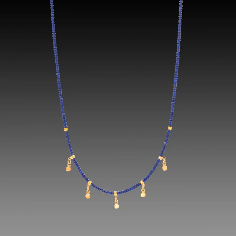 sun necklace for women-Lapis & Gold Drops Necklace