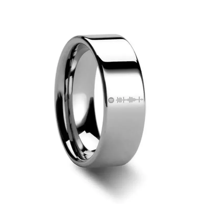 oval diamond engagement ring for women-Music Code Engraved Flat Pipe Cut Tungsten Ring Polished - 6mm - 12mm