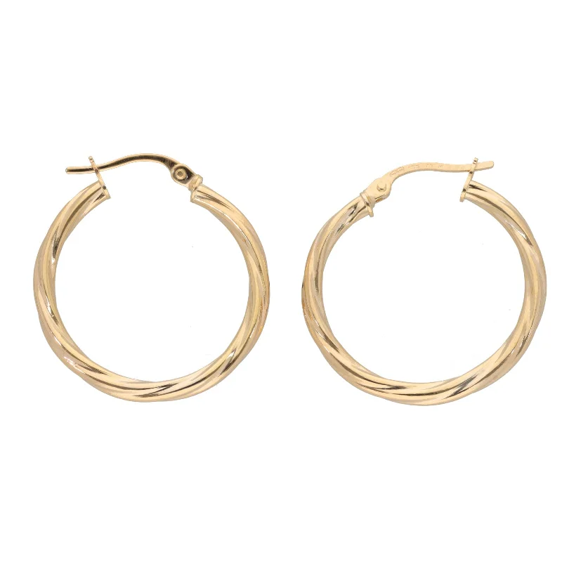 statement stud earrings for women-New 9ct Gold Twisted Hoop Earrings