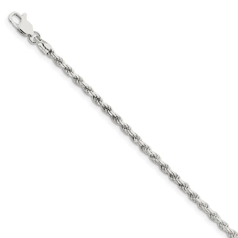 holiday anklet for women-Sterling Silver 2.75mm Diamond-cut Rope Chain Anklet, 9 Inch