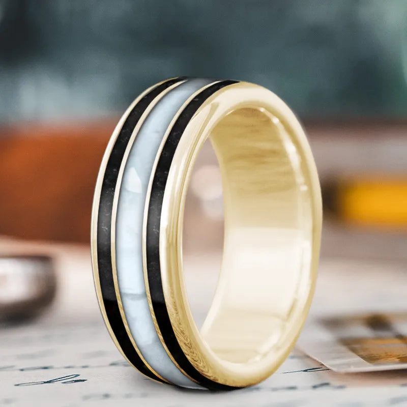 two-tone ring for women-Custom Design - 3-Inlay Wide Center Ring oV8zq2ktayh7d6kMcXMH1itX