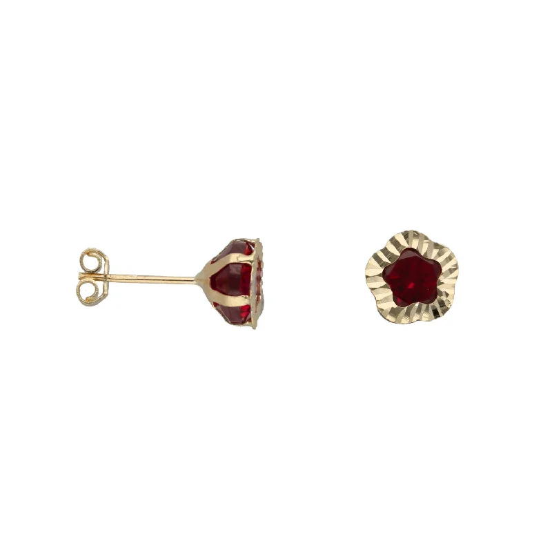 simple gold earrings for women-New 9ct Gold Red Stone Stud Earrings