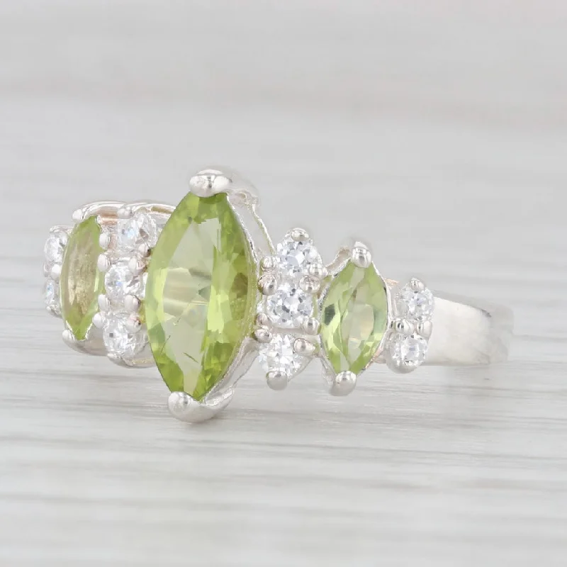 platinum engagement ring for women-1.93ctw Marquise Peridot Cubic Zirconia Ring Sterling Silver Size 6