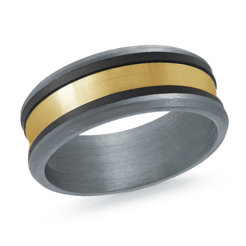 custom-designed engagement ring for women-Tantalum with Carbon Fiber and 14K Yellow Gold Ring from the Tantalum Collection by Malo - MRDTC-024-9BY