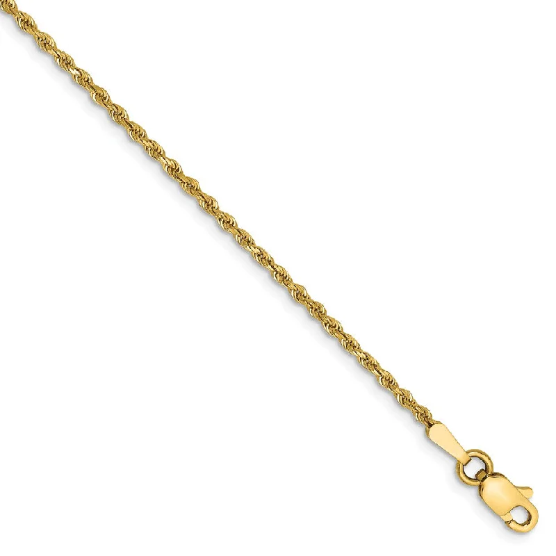 romantic bracelet for women-14k Yellow Gold 1.5mm Diamond Cut Rope Chain Anklet