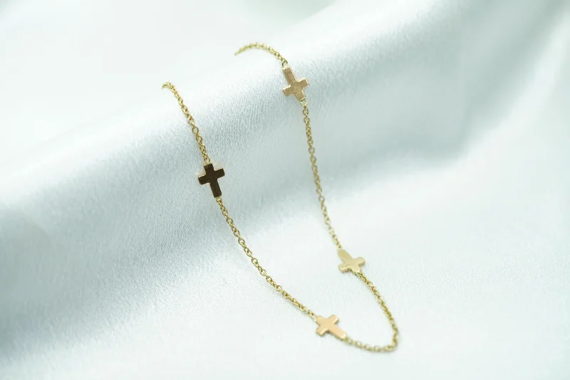 diamond anklet for women-14k Cross Anklet