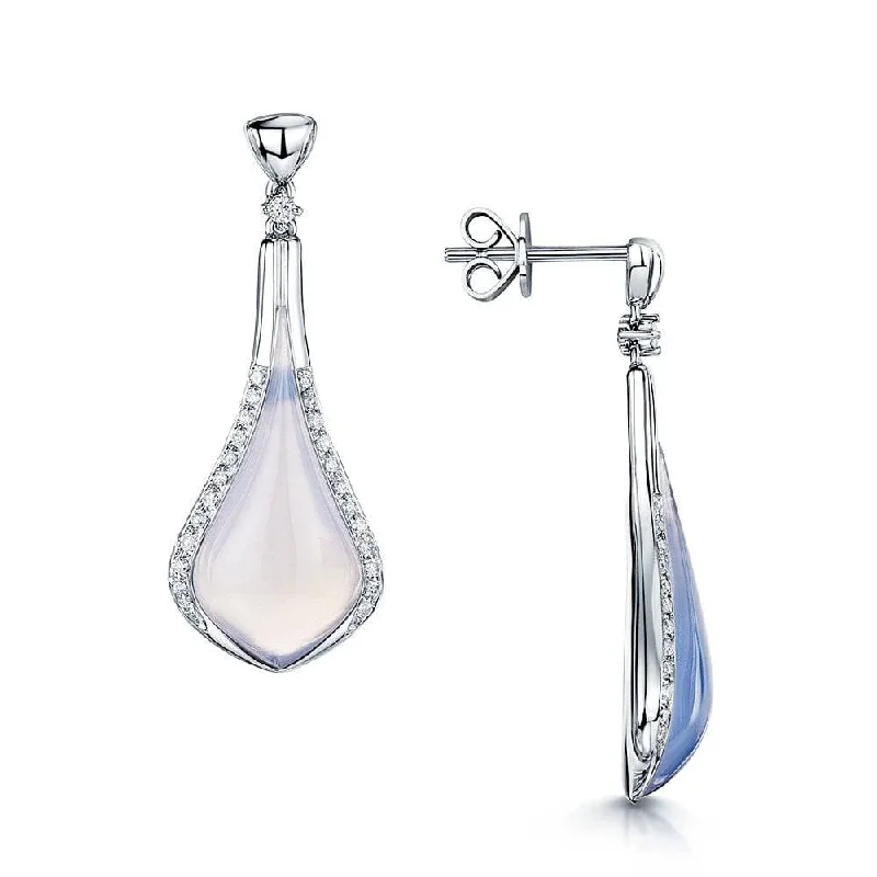 chandelier earrings for women-18ct White Gold Chalcedony Pear Shape Cabochon Drop Earrings