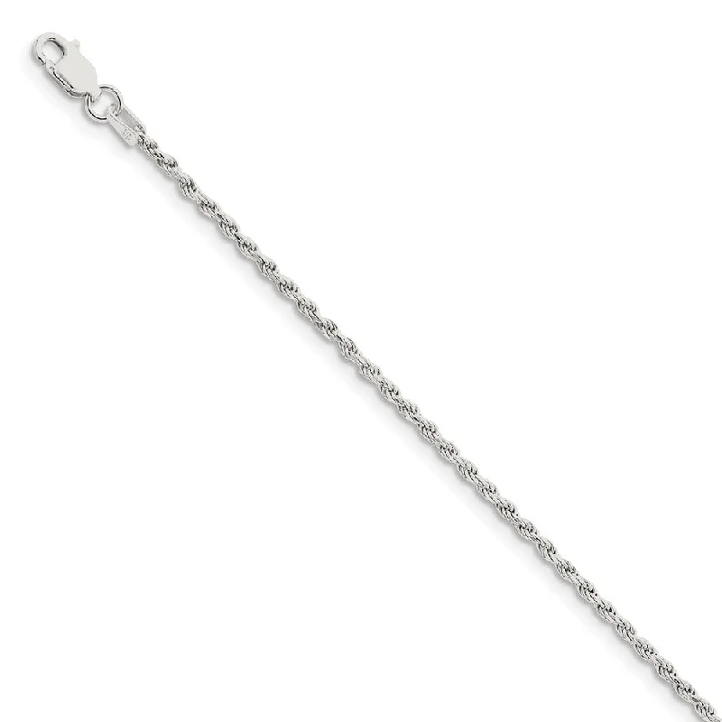 ankle bracelet for women-Sterling Silver 1.75mm Diamond-cut Solid Rope Chain Anklet