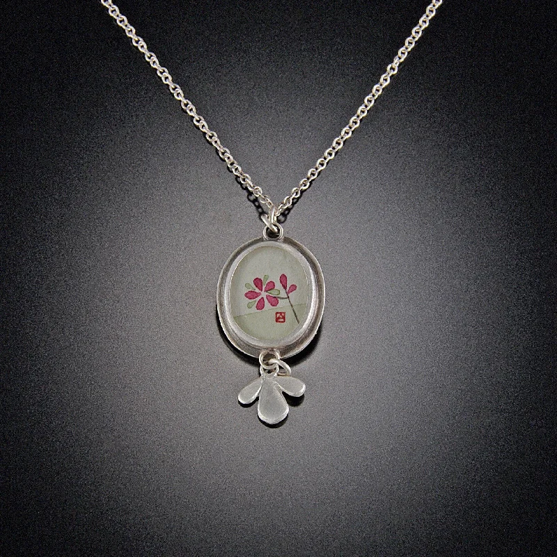 monogram necklace for women-Tiny Oval Plum Blossom Necklace with Leaf Trio