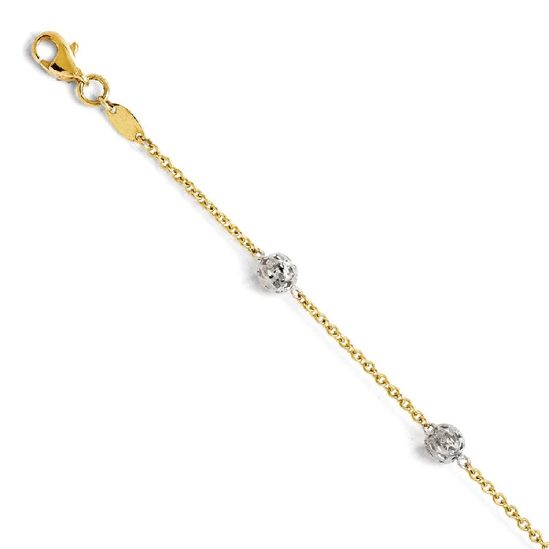 woven anklet for women-14k Two Tone Gold 5mm Cage Bead Station Anklet, 9-10 Inch