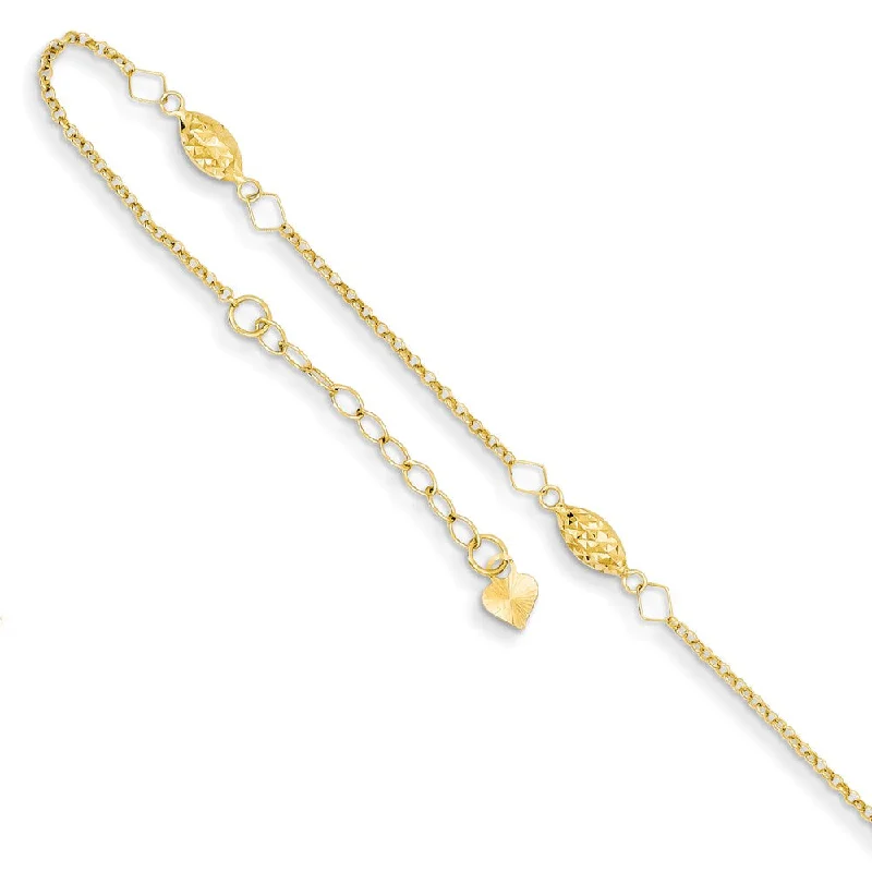 handmade bracelet for women-14k Yellow Gold Diamond-Cut Puffed Rice Beads Anklet, 9-10 Inch