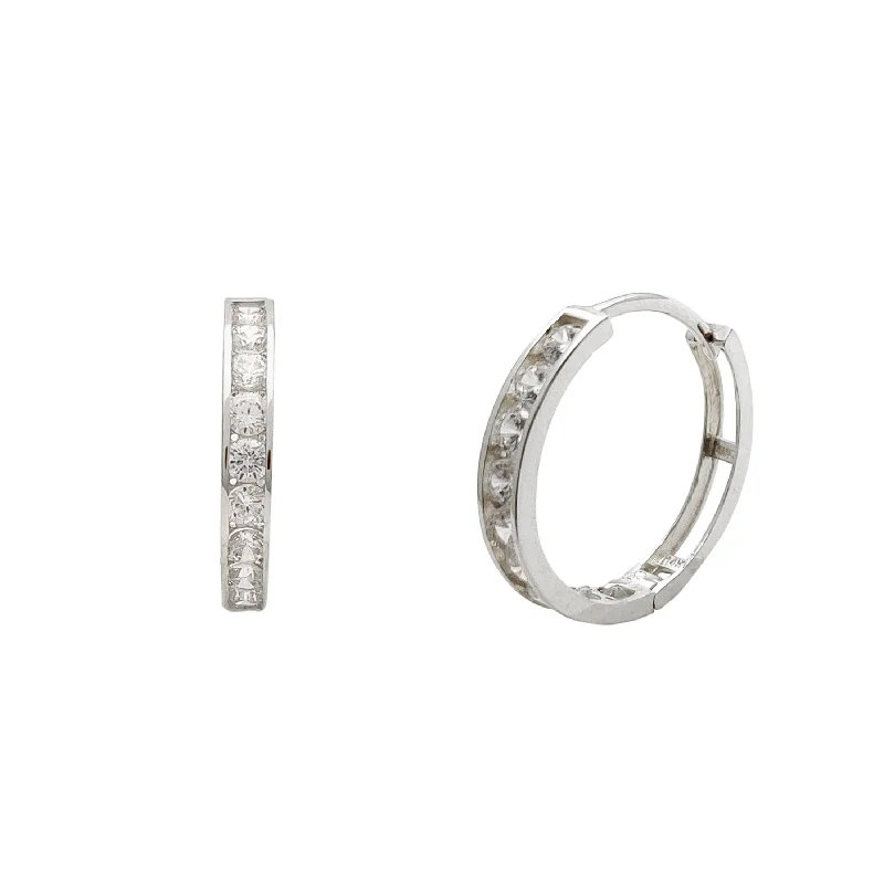 silver statement earrings for women-Channel Setting Hoop Earrings (14K)