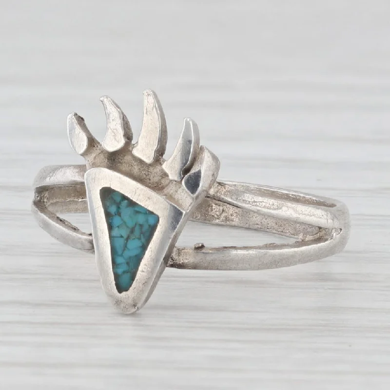 wedding engagement ring for women-Turquoise Tribal Bear Claw Ring Sterling Silver Size 5.75 Vintage Southwestern