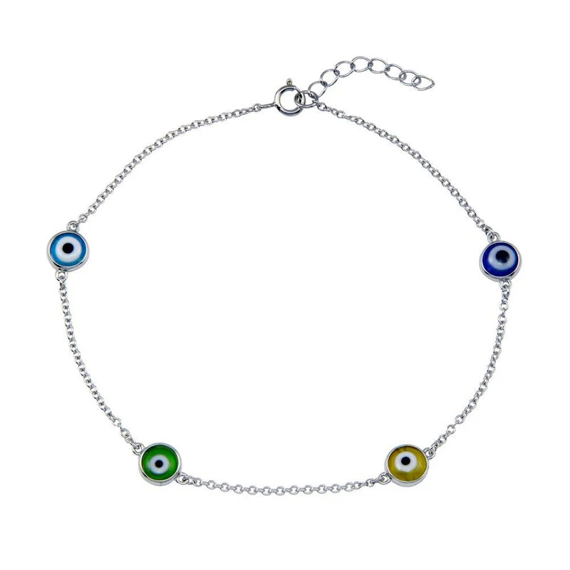 dainty bracelet for women-Rhodium Plated 925 Sterling Silver Evil Eye Charm Anklet