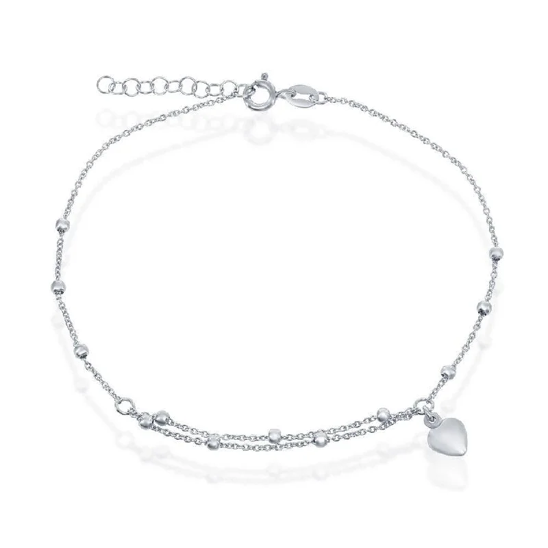 casual bracelet for women-Sterling Silver Beads with Heart Charm Anklet