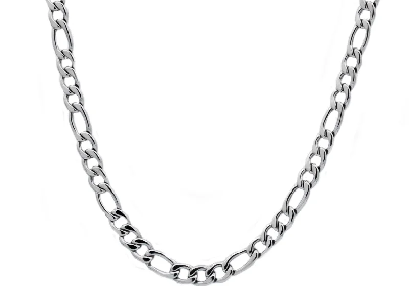 statement necklace for women-Mens Stainless Steel Figaro Link Chain Necklace