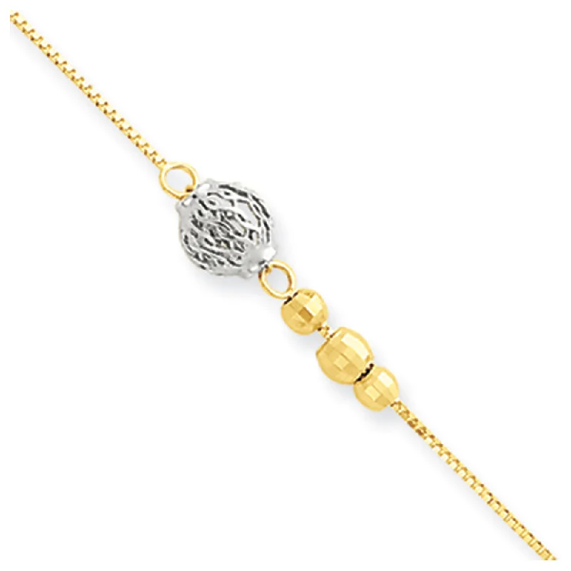 gemstone bracelet for women-14k Two-tone Gold 0.5mm Box Chain And Bead Anklet, 9-10 Inch