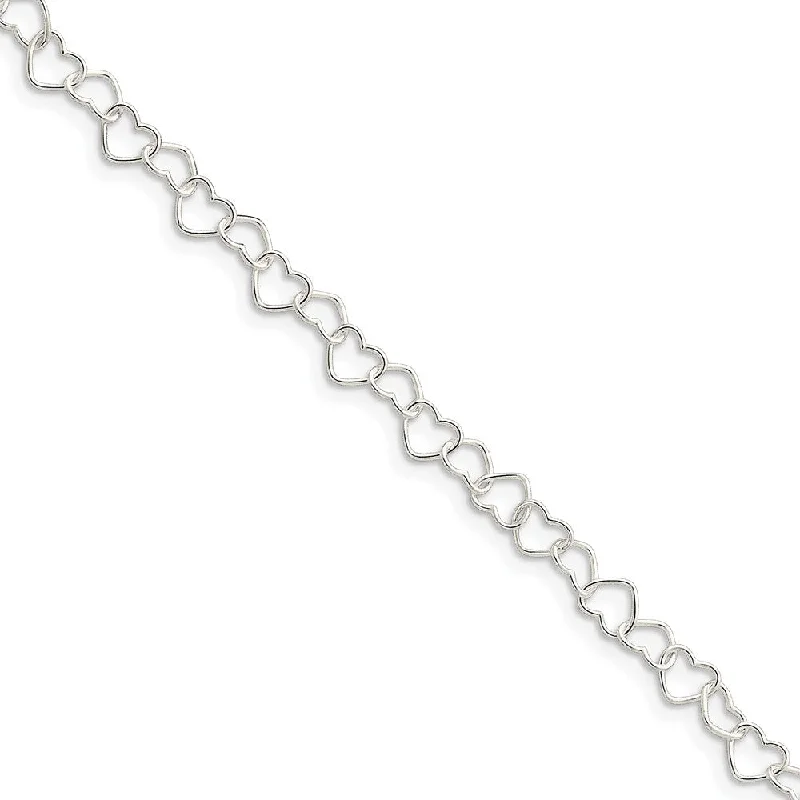 tropical anklet for women-Sterling Silver Chain of Hugging Hearts Anklet, 10 Inch