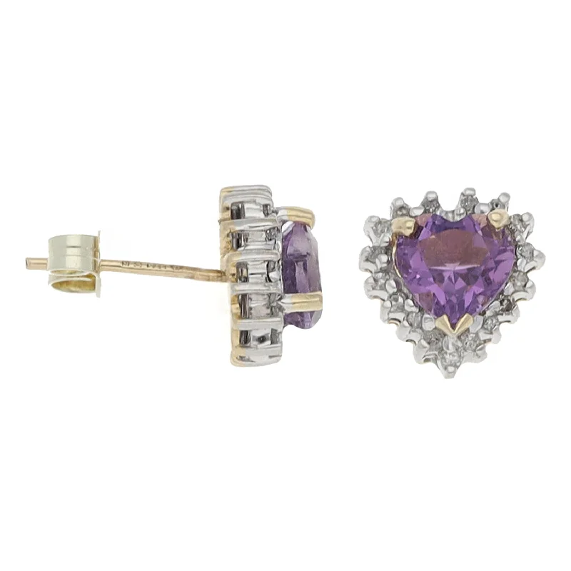 silver hoop earrings with gemstones for women-9ct Gold Amethyst & 0.17ct Diamond Dress/Cocktail Earrings