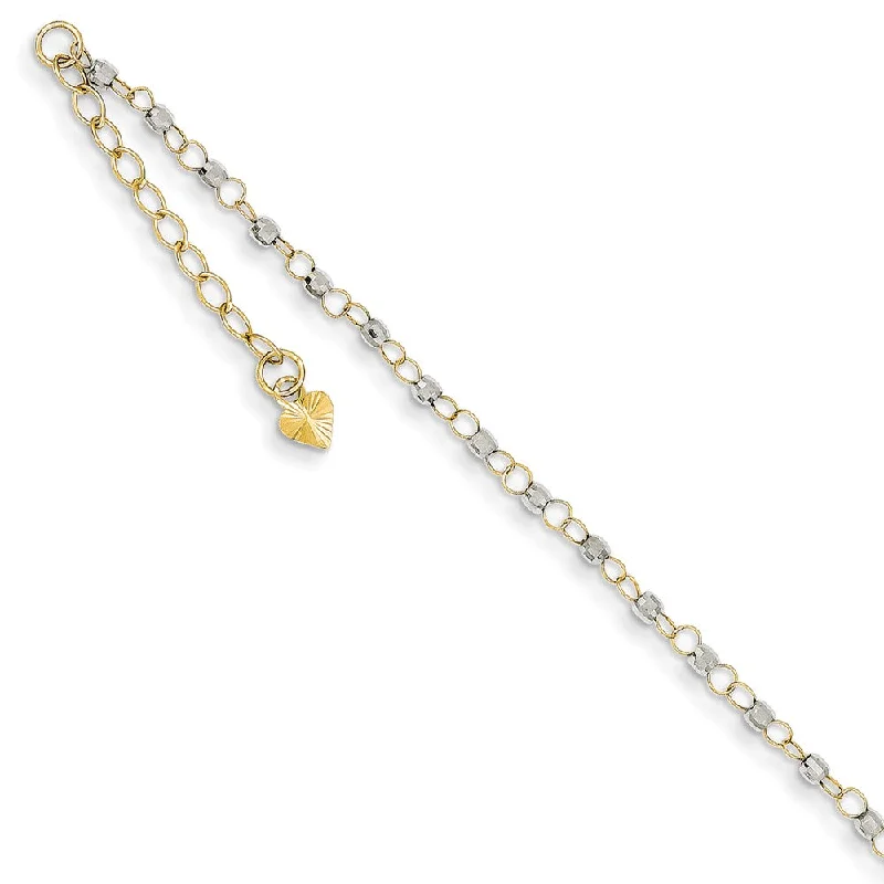 gold bangle bracelet for women-14k Two-Tone Gold Circle and Bead Chain Adjustable Anklet, 9 Inch