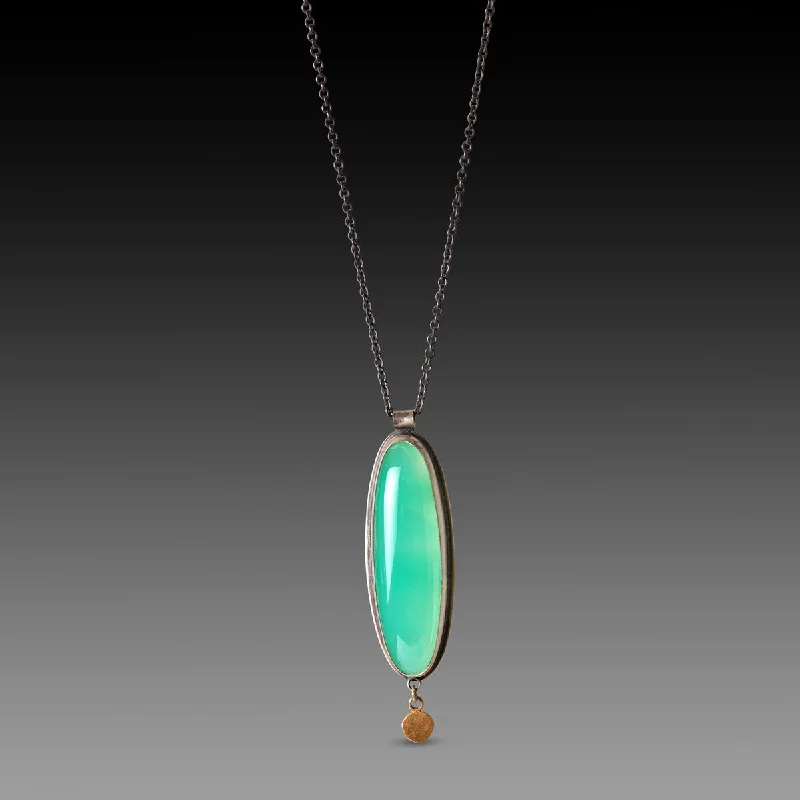 moon necklace for women-Oval Chrysoprase Necklace with Gold Drop