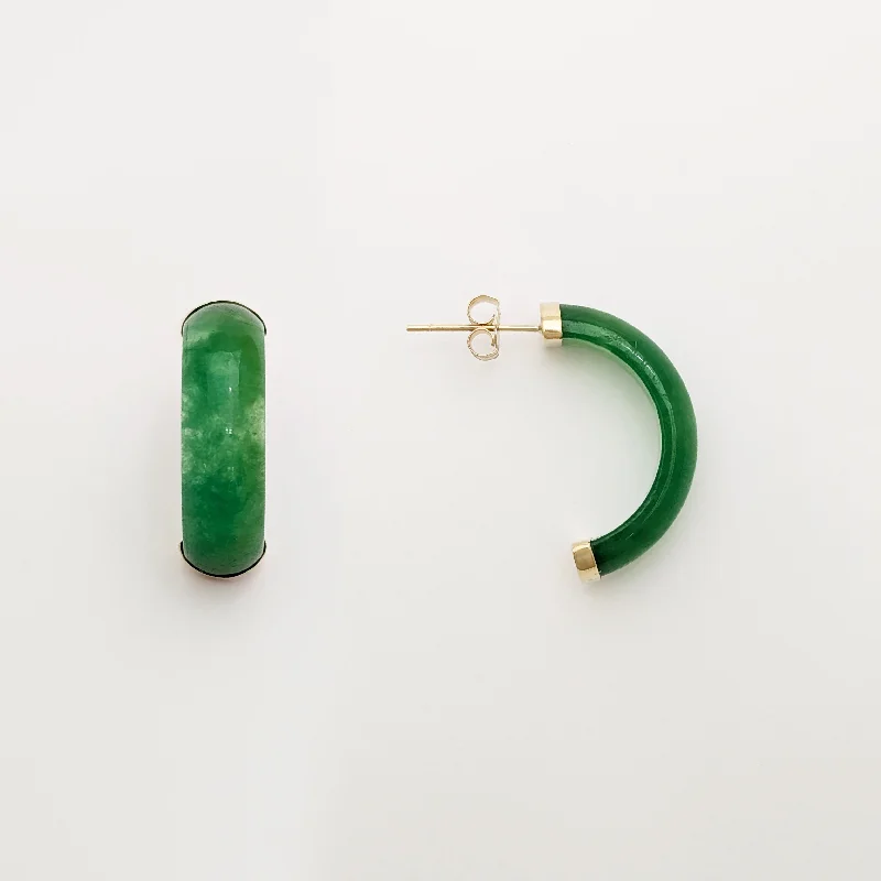 luxury earrings for women-Green Jade Half Circle Earrings (14K)