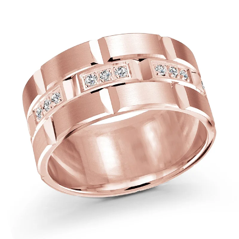 engraved engagement ring for women-14K Rose Gold with Inlaid Diamonds Ring from the Executif Collection by Malo - FJMD-002-11P36