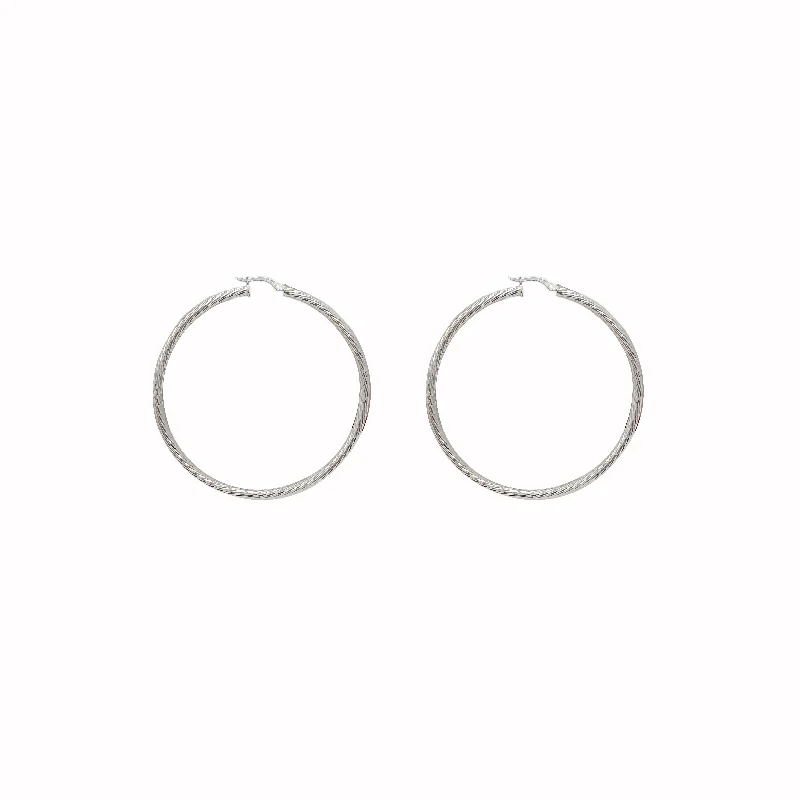 custom earrings for women-Diamond Cut Hoop Earrings (Silver)