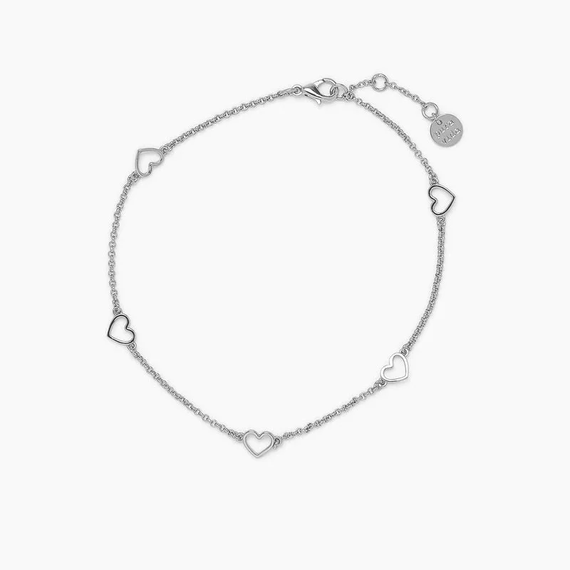 cubic zirconia bracelet for women-PuraVida, Dainty Hearts Anklet, Silver