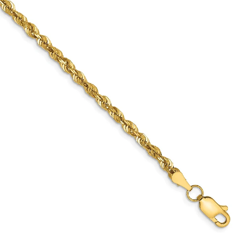 crystal anklet for women-2.75mm, 14k Yellow Gold Light Diamond Cut Rope Chain Anklet