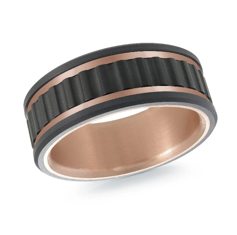 double band engagement ring for women-Tantalum with Carbon Fiber and 14K Rose Gold Ring from the Titanium Collection by Malo - MRDTI-017-9BP