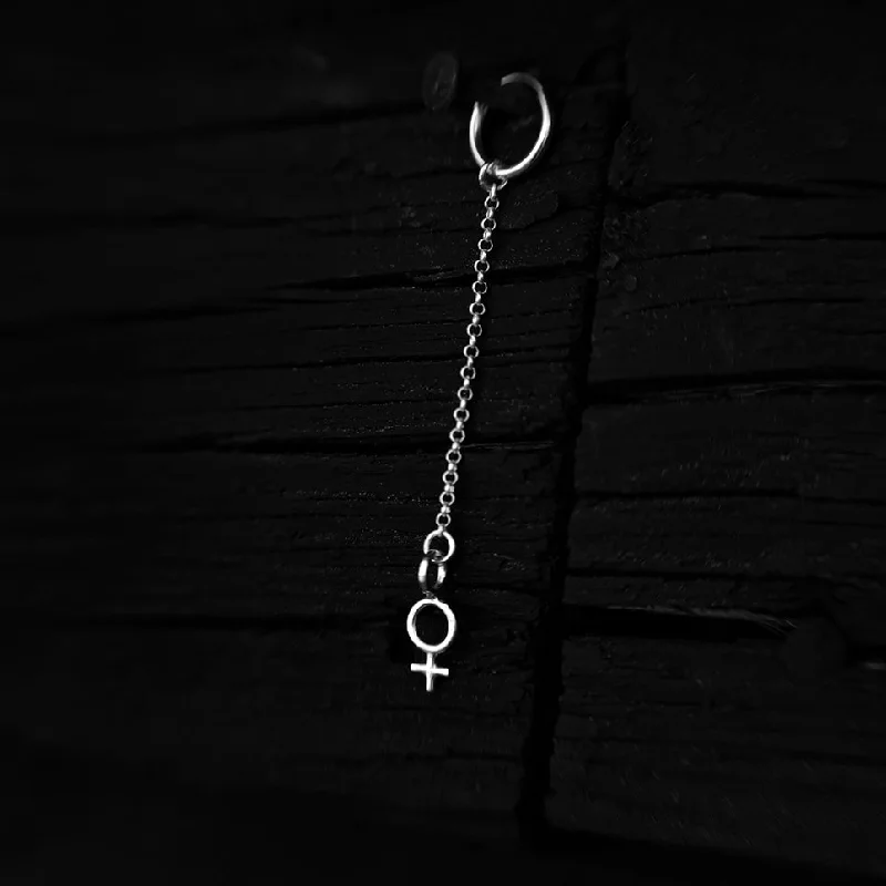 halo earrings for women-Minna Tiny Feminist Chain Dangle Earring Silver or Bronze