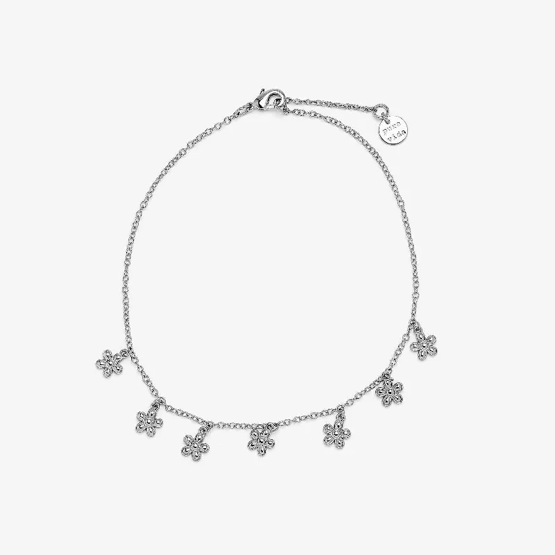 sterling silver bracelet for women-Bitty Daisies Anklet