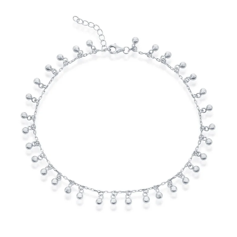 wedding bracelet for women-Classic Women's Anklet - Sterling Silver Beaded Dangling Charms | R-9261