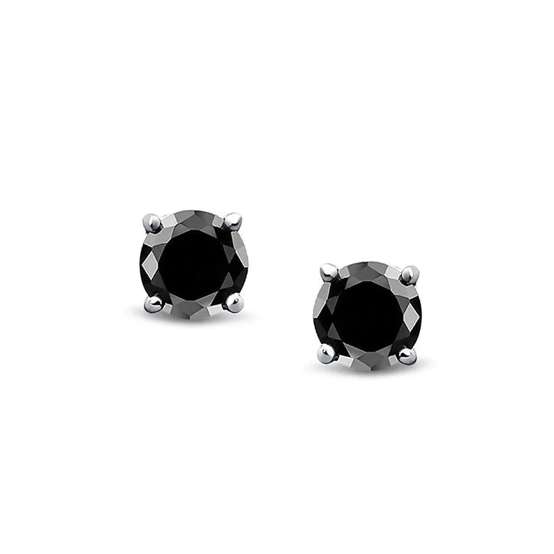 oval earrings for women-Black CZ Stud Earrings (Silver)